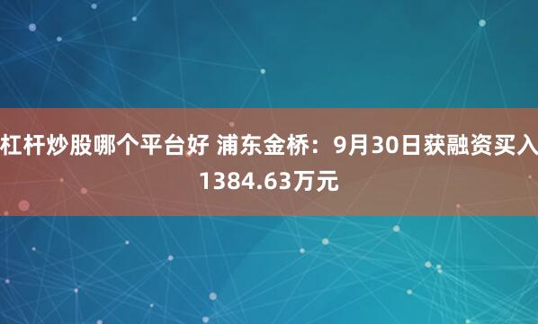 杠杆炒股哪个平台好 浦东金桥：9月30日获融资买入1384.63万元