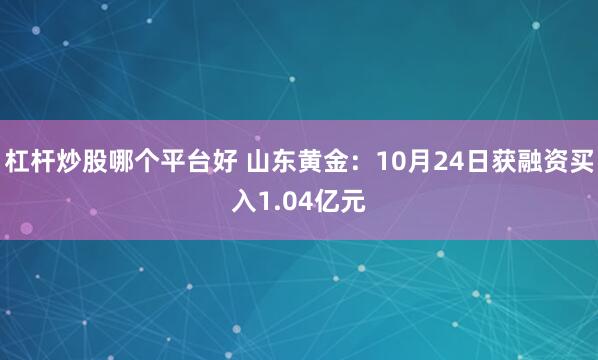 杠杆炒股哪个平台好 山东黄金：10月24日获融资买入1.04亿元