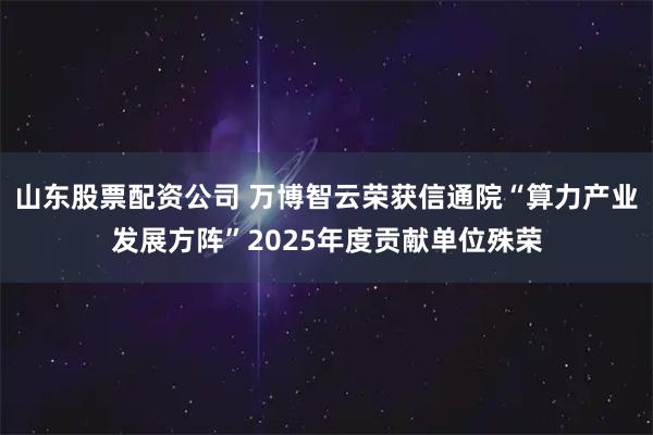 山东股票配资公司 万博智云荣获信通院“算力产业发展方阵”2025年度贡献单位殊荣